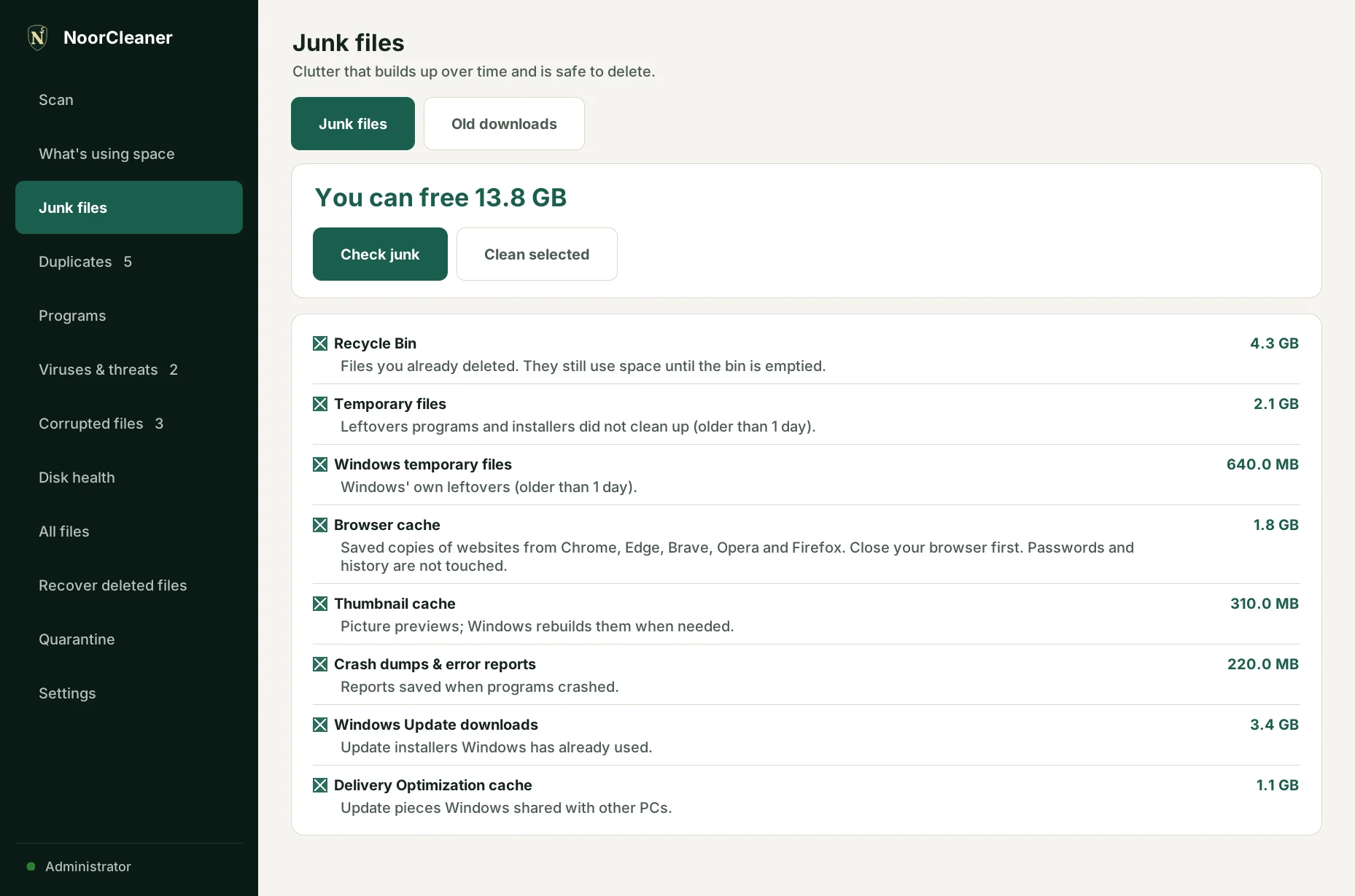 Junk files page
