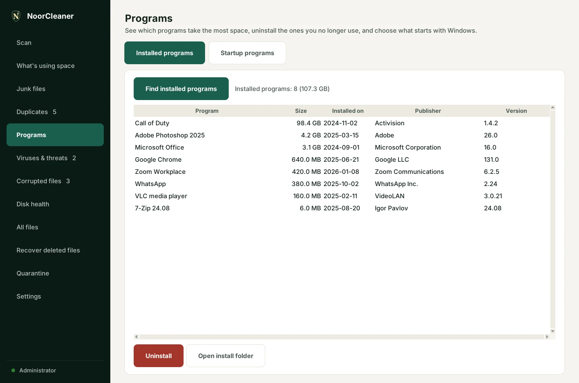 Installed programs