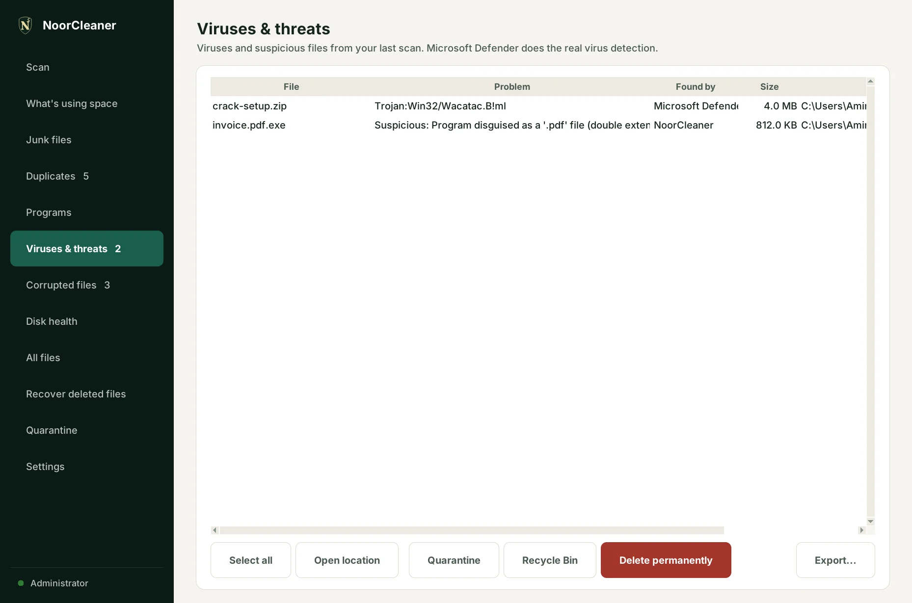 Viruses and threats page